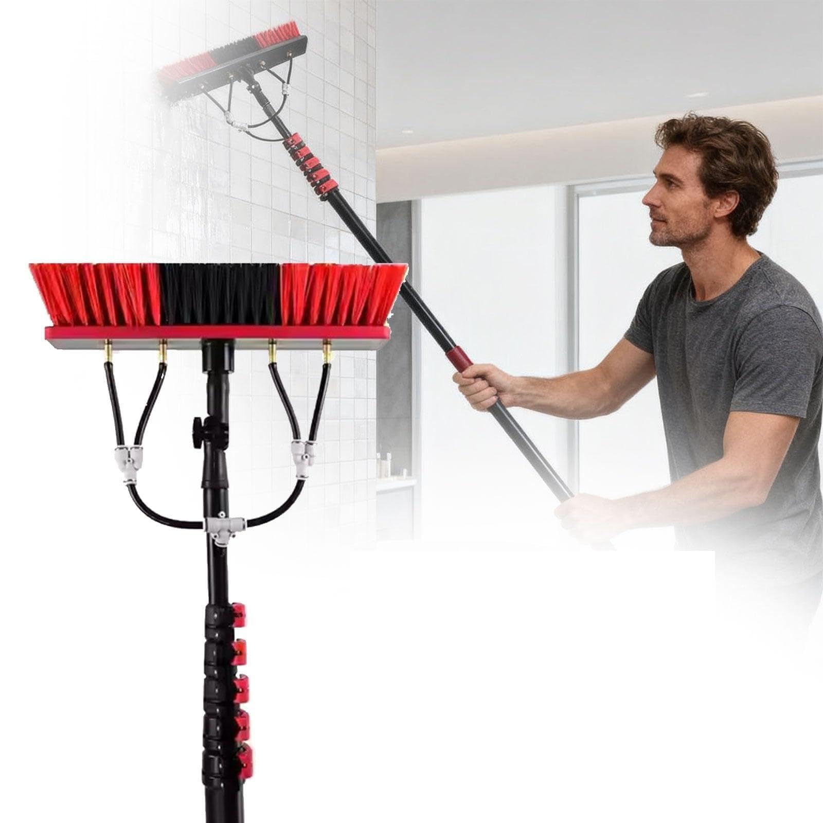 Kit de Limpieza de Ventanas Extensible con Cepillo telescópico con alimentación de Agua.Cepillo Extensible para Limpiar Paneles solares y fotovoltaicos.Limpiador de Ventanas Extensible. 9m