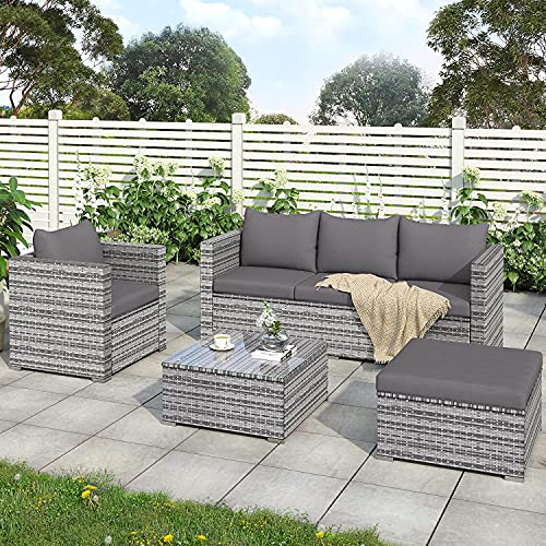 Garten Lounge Set Polyrattan Sitzgruppe für 5 Personen Gartenmöbel-Set mit Tisch, inkl. Sitzkissen für Garten Balkon… – Bild 4
