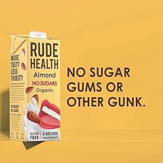Rude Health 6 x 1 Litre Organic No Sugars Almond Dairy-Alt Milk, 100% Natural Organic Drink, Lactose Free, Dairy Free & Gluten-Free, No Sugars, Award-Winning, Healthy & Vegan