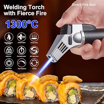 Butane Torch, Mini Torch Kitchen Blow Torch Creme Brulee Torch Refillable Torch Lighter, Cooking Torch with Safety Lock & Adjustable Flame for Baking, Crafts, BBQ (Butane Gas Not Included) (Red)