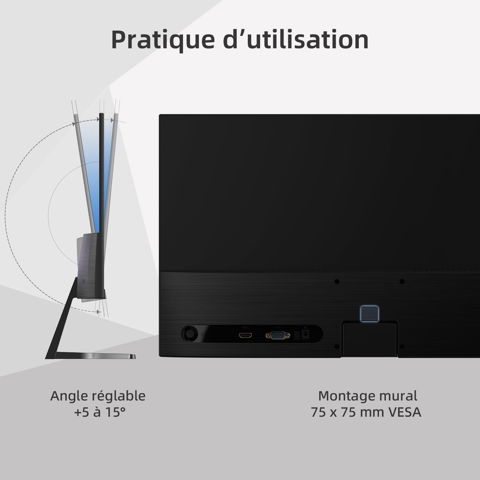 CHiQ Moniteur PC 22F650 22" FHD (1920 x 1080), 100 Hz + FreeSync, Design Ultra-Fin, 100% de la Gamme sRGB, HDMI, VGA, Montage VESA, Nouveau modèle 2024