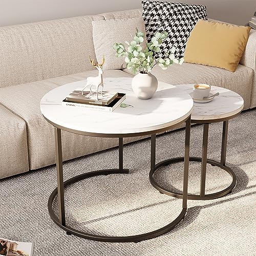 Aboxoo HM2388 Round Nesting Coffee Table Side Table Set Of 2 End Tables For Living Room Bedroom Balcony thumb #1