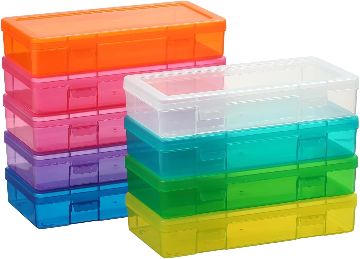 novelinks Small Plastic Storage Box Containers with Latching Lids - Craft Organizers and Storage Stackable Storage Organizer Pencil Crayon Box (9 Pack Medium -Color)