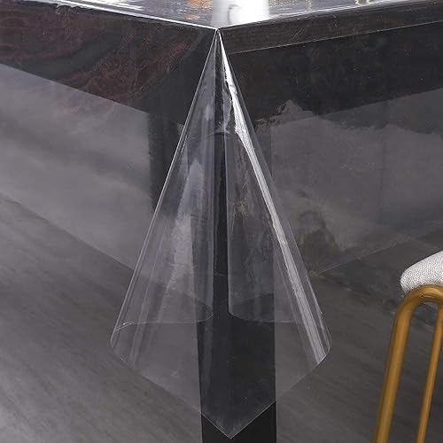 Miniatura 6 de JHKJ - Mantel protector de mesa transparente para comedor (plástico, rectangular, 0.039in de grosor, PVC, para mesa de comedor, oficina, 23.6 x