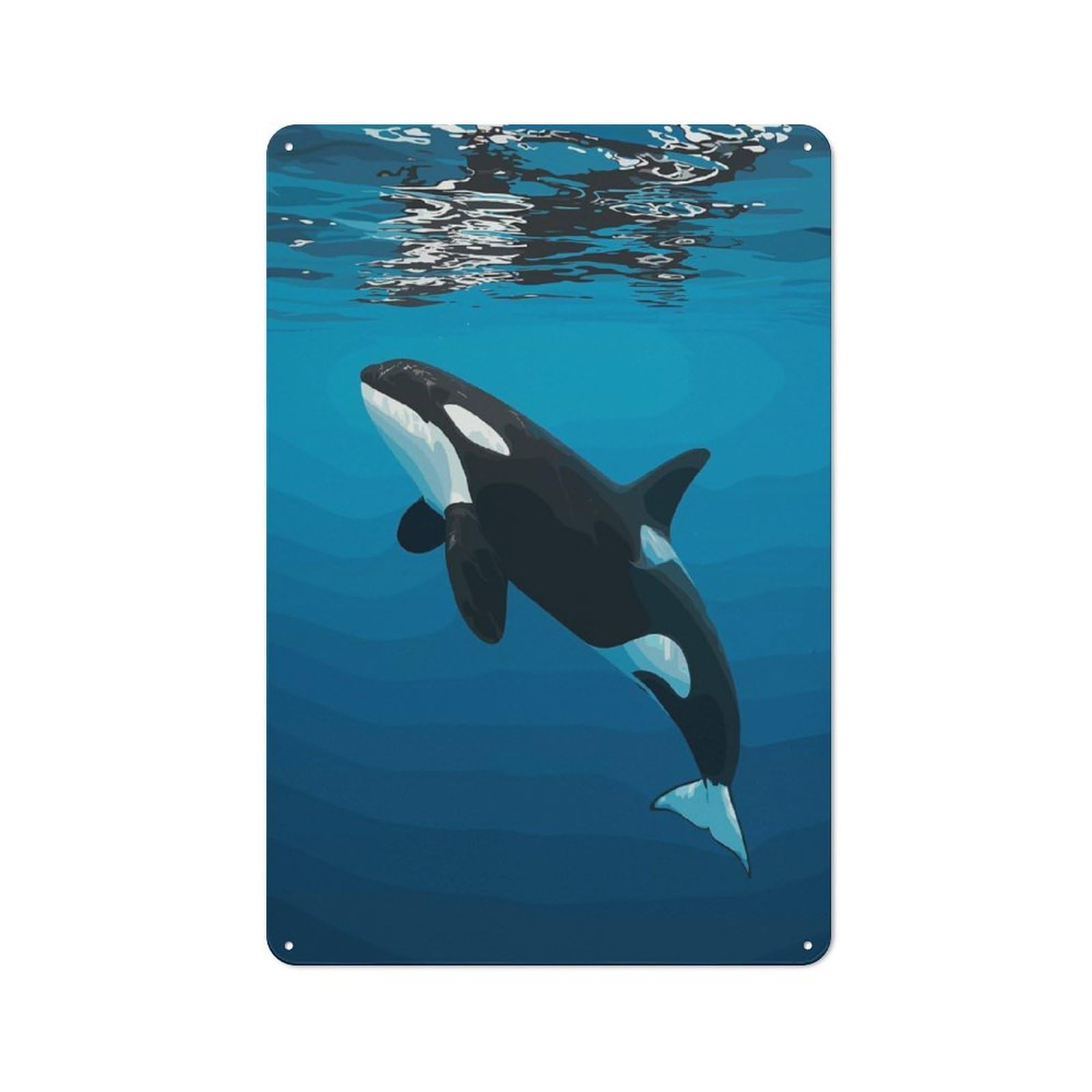 Junmoney Orca Swimming Underwater Illustration Tin Sign 30X20cm For Café Or Home Bar, Rustic Wall Decor, For Café-Style Decor Fans