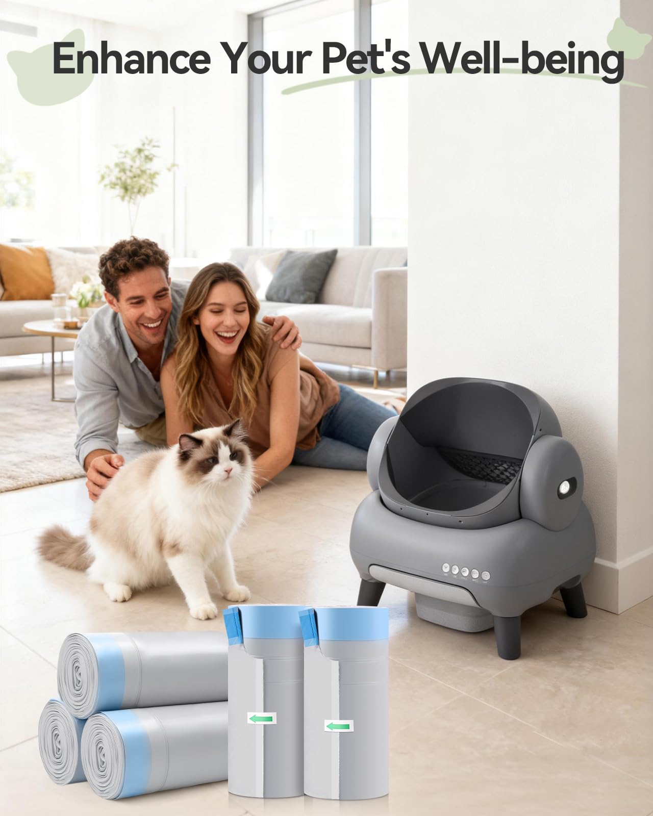 200 sacchetti automatici per lettiera per gatti Petpivot Autoscooper 11/12 NeakasaM1, con apertura superiore, autopulenti, a prova di perdite, con coulisse, senza profumo, 68,6 x 33 cm, capacità 10,4