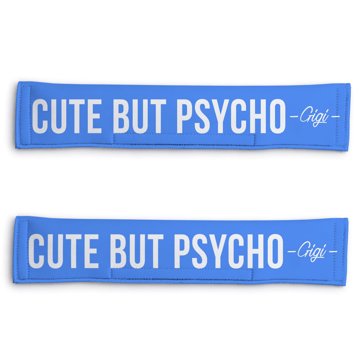 Personalised Dog Lead Sleeve | Custom 'Cute But Psycho' Dog Lead Cover | Reactive Nervous Dog Warning | Funny Dog Lead Sign | Lead Wrap UK (Light Blue)