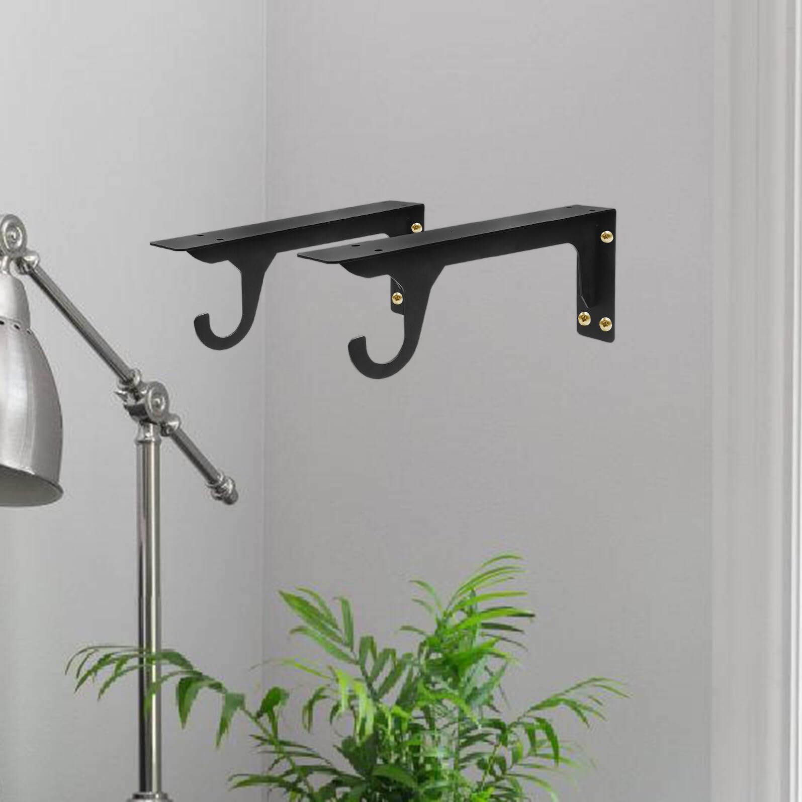 ibasenice Soporte Triangular Metálico Negro 12 Pulgadas con Gancho Par de Soportes Resistentes para Estantes Flotantes Optimiza Espacio Armarios y Cocinas Carga Pesada y Uso Doméstico