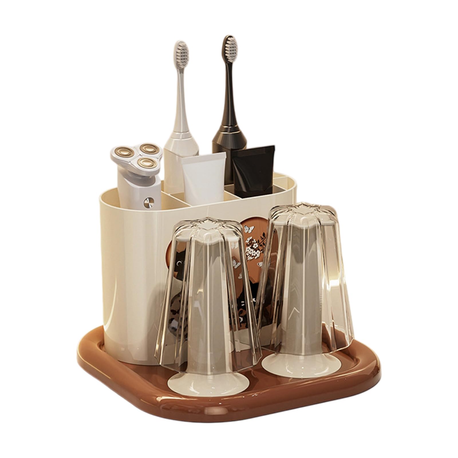 Modern Toothbrush Organiser Rack with Mouthwash Cup Set and BuiltIn Storage Shelf for Bathroom Countertop Space Saving Waterproof Toothbrush Rank