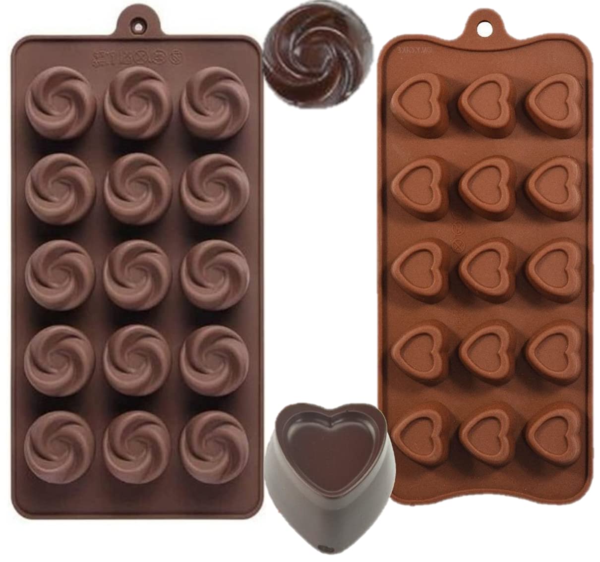 2 Pieces Non Stick Silicone Baking Chocolate Moulds for Making Jelly, Chocolate, Cake, Ice Cube, Candy, Fondant in Christmas Theme (Chocolate Candy Molds)