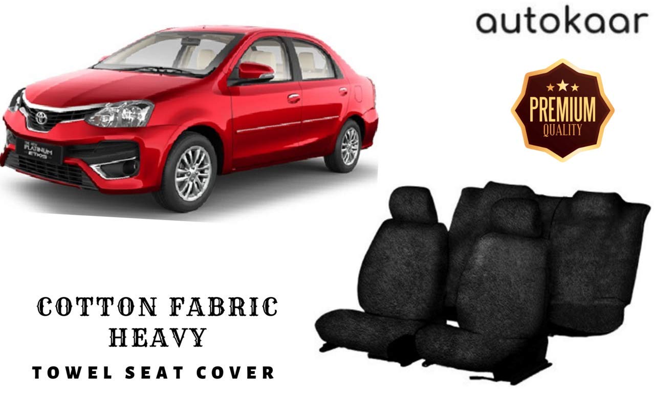 AUTOKAAR Cotton Fabric Heavy Black Towel SEAT Cover for Toyota ETIOS