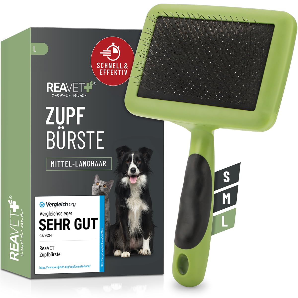 ReaVET Spazzola per cani, spazzola per gatti, spazzola per cani e gatti, taglia grande, rimuove delicatamente sottopelo, infeltrimenti e nodi, spazzole per animali domestici