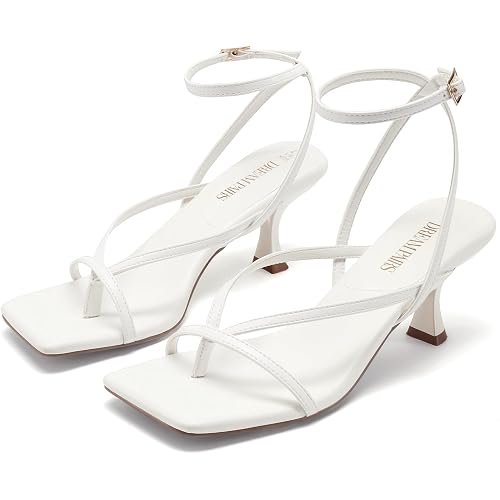 DREAM PAIRS Women's Dressy Kitten Heel Sandals, Sylvestra Strappy Open Square Toe Heels with Ankle Strap for Wedding Guest, Parties and Special Occasions