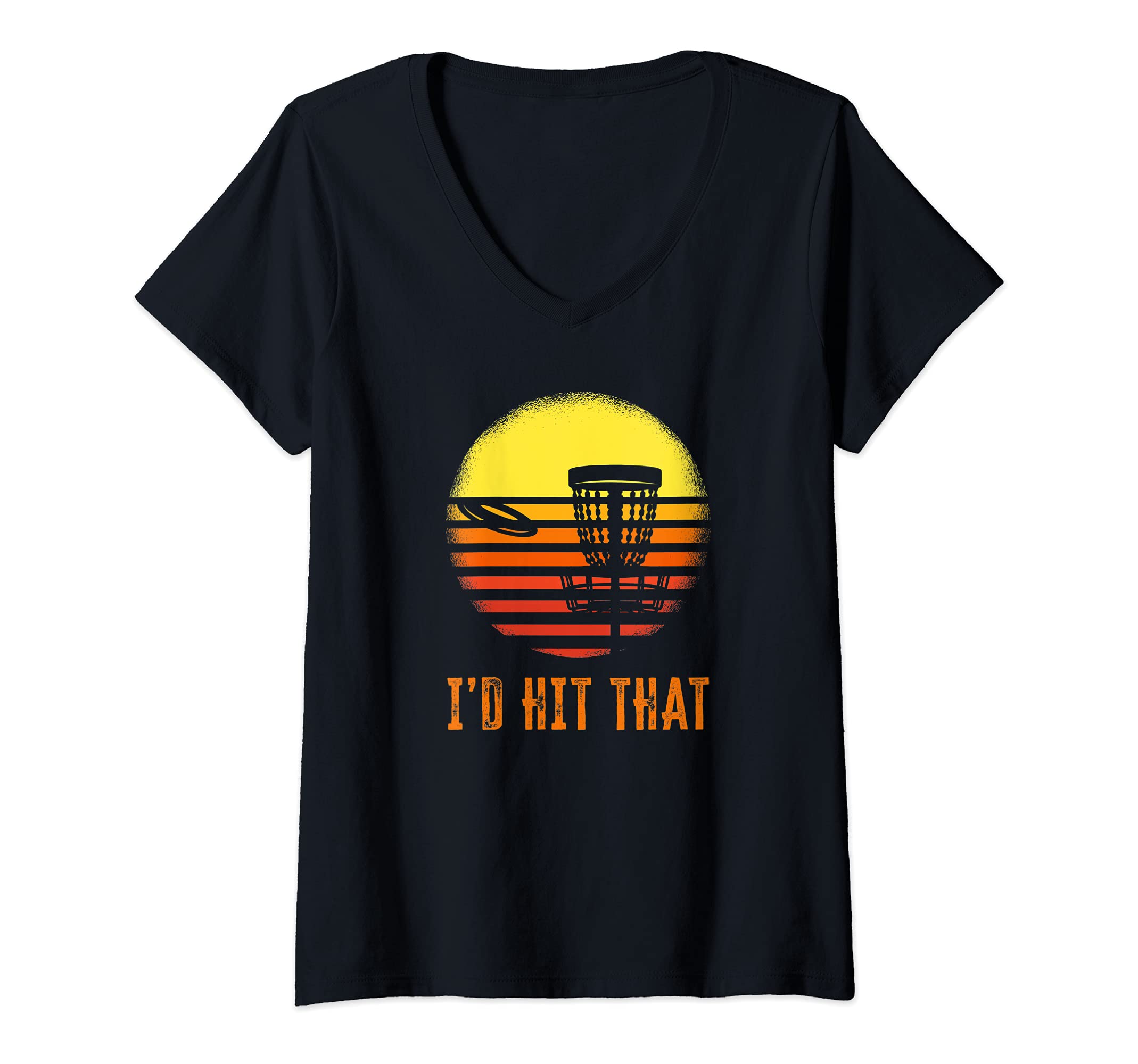Womens Funny Disc Golf I'd Hit That Vintage Frisbee Golfer Sport V-Neck T-Shirt, Black