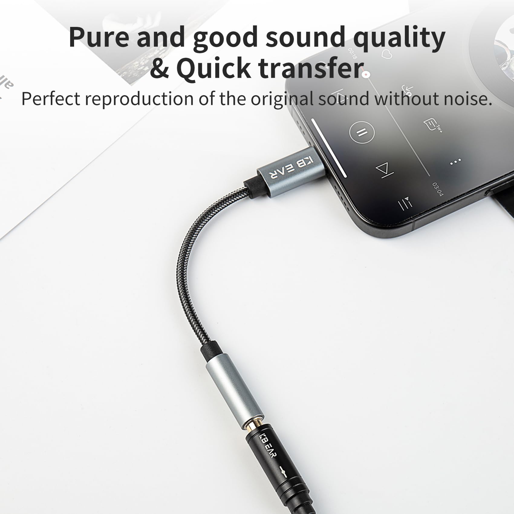 KBEAR KW4 Adapter USB-C na Jack 3,5 mm z Układem DAC CX31993, Aux na USB-C, 13 cm, Adapter Słuchawkowy HiFi do iPhone 16/15, iPad Pro/iPad Air, MacBook, Samsung Galaxy