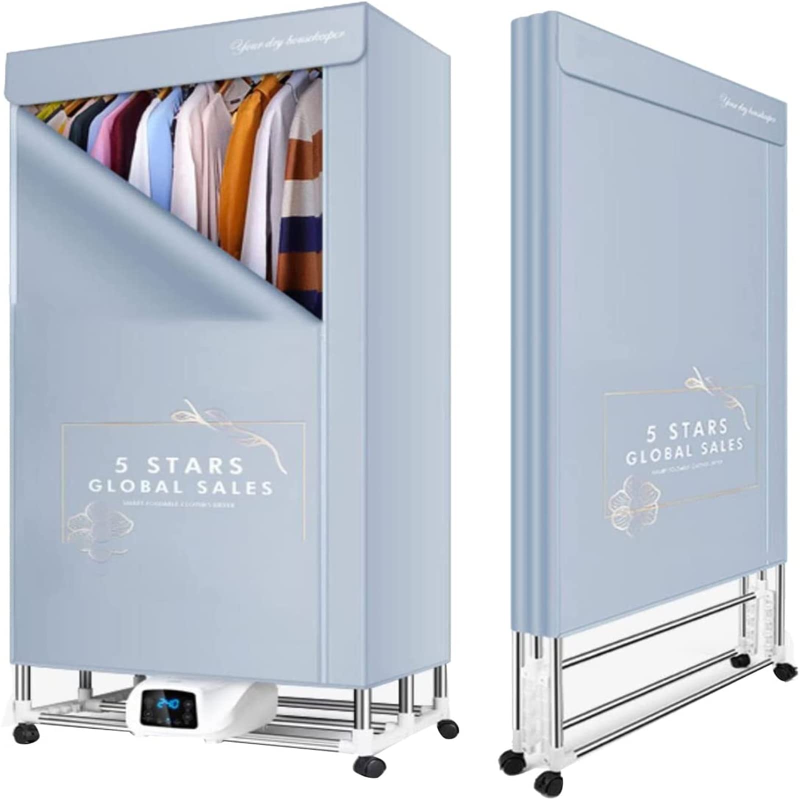 Secadora de Ropa Plegable(Control Remoto), Secadora de Ropa Eléctrica Portátil 2000W Calentada Máquina Secadora de Ropa Gran Capacidad 40 Kg Doble Capa Eficiente