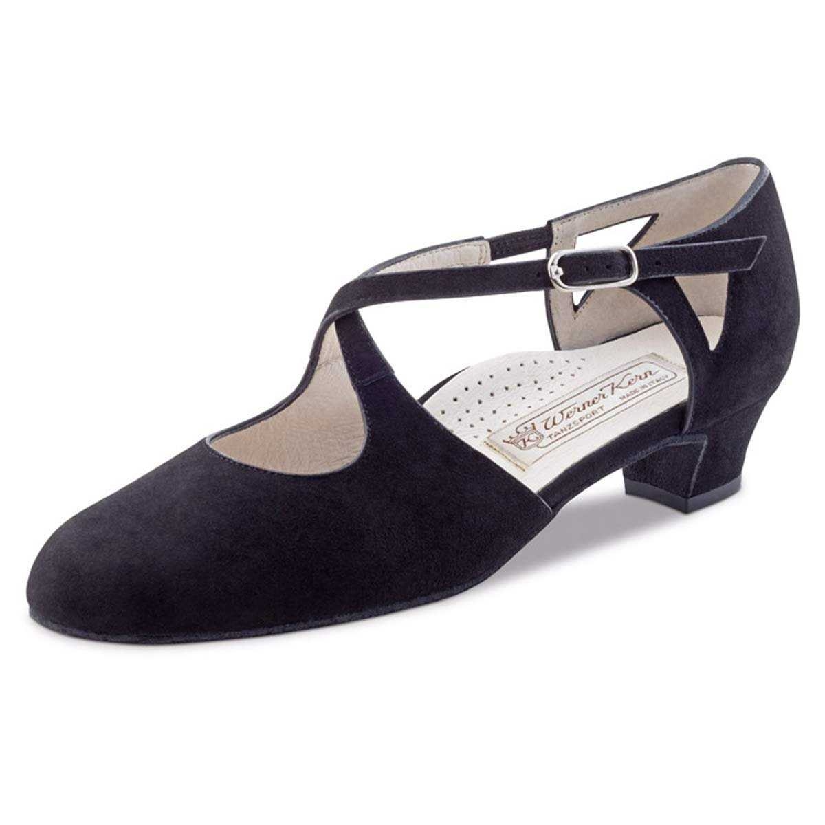 Werner Kern Damen Tanzschuhe Gala 3,5 Comfort - Veloursleder Schwarz - für breite Füße - 3,5 cm Block Absatz - Rauledersohle - Made in Italy