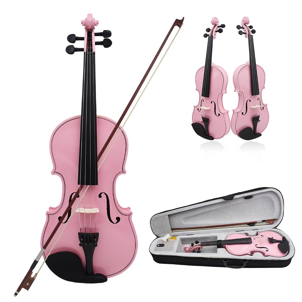 Geige Anfänger Violine Beliebte Massivholz-Violine Anfänger Erwachsener Spielt Violine 4/4 Violine(Pink)