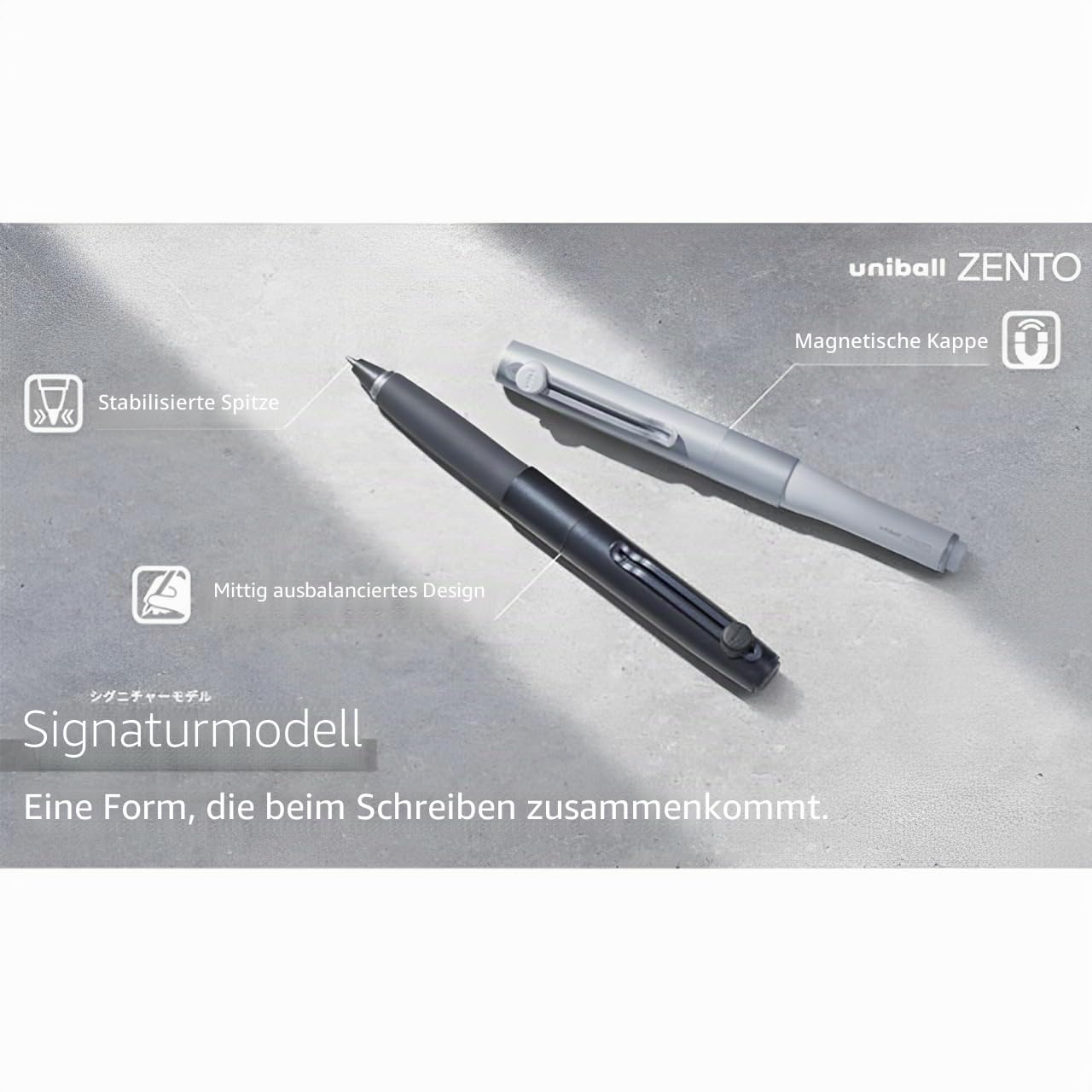 uniball ZENTO Signature Modell Tintenroller, Metalldesign mit Magnetkappe, schlank 0,5 mm, schwarze Tinte auf Wasserbasis, ultraglatt, reduziert Reibung, metallisches Schwarz, UBZH05M.24