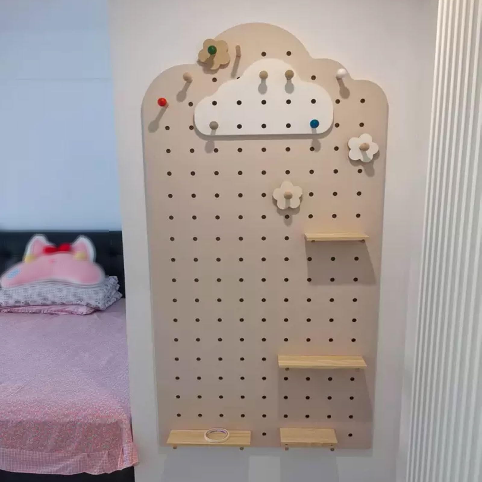 Panel Perforado Herramientas Pared Tablero Multicapa de Madera Maciza Estante Modular Pared Altura de Capa Ajustable Pegboard Wall Organizer Capacidad de Carga Por Capa: 10 Kg(Gray)