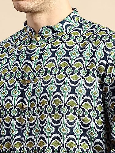 Image of Men's Black Art Silk Regular Fit Ethnic Motifs Kurta | Indian Kurta | Festive Ethnic Kurta with Embroidered Packet