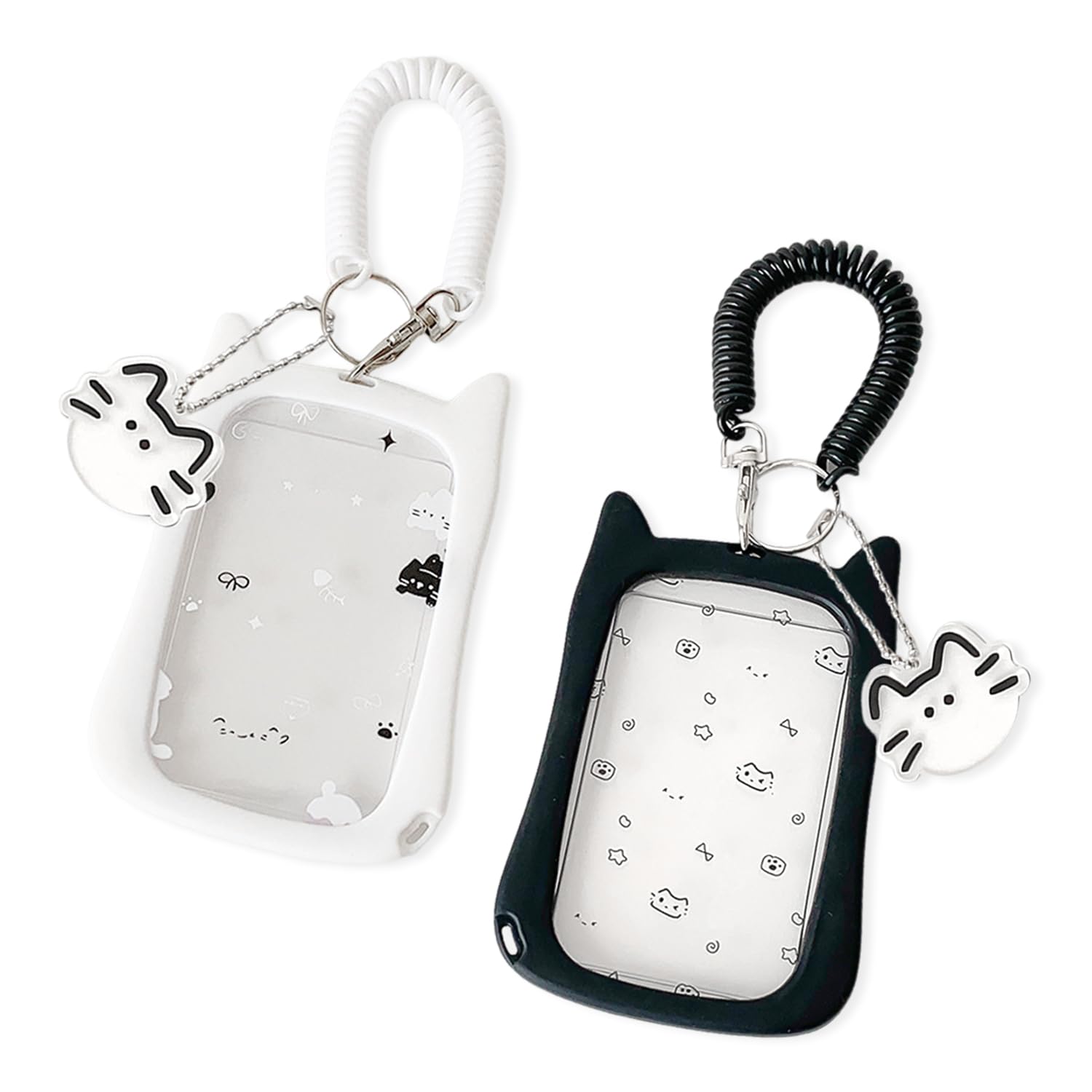 2 Étuis De Protection en Forme De Chat Mignon, 2 Étiquettes De Chaton, Ensembles De Cartes D'Identité, Ensembles De Cartes Photo, des Cartes De Nourriture Et des Cartes De Bus (Noir + Blanc).