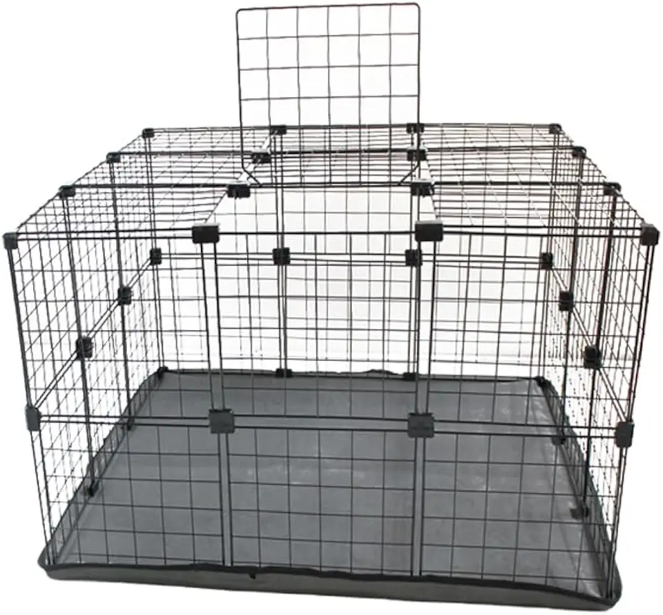 Gaiola para Coelho com Bandeja Higiênica 90x90cm com 60cm Altura Cercado para Porquinho da Índia(PRETO,COM TETO)