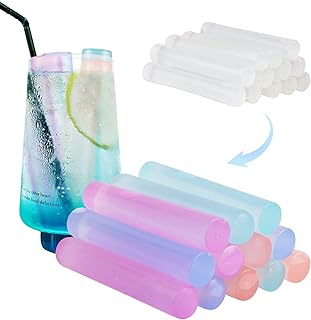 12 Pack Color-Changing Reusable Ice Cubes for Drinks, Quick Freeze Water Bottle Reusable Ice Stick BPA Free, Washable Plastic Clear Ice Cubes for Whiskey, Wine, Coffee(Color-Changing)