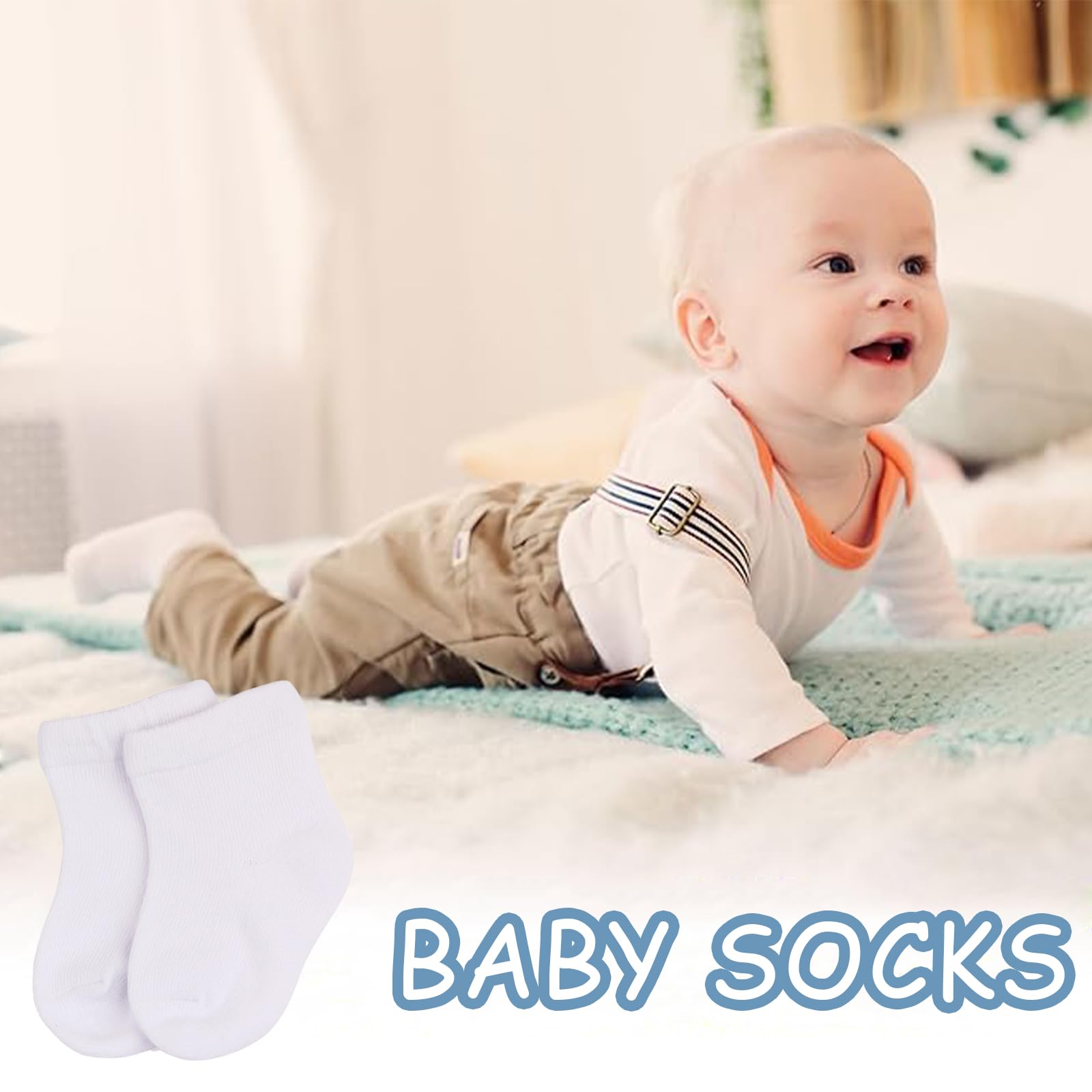 DMNQ 9 Paar Babysocken 0-6 Monate Baumwolle Unisex Socken Baby Sneaker Socken Ankle Boys and Girls Socks Weiß Atmungsaktiv für Neugeborene Säugling für Kleinkind Taufe Schuhe und Socke-n Set