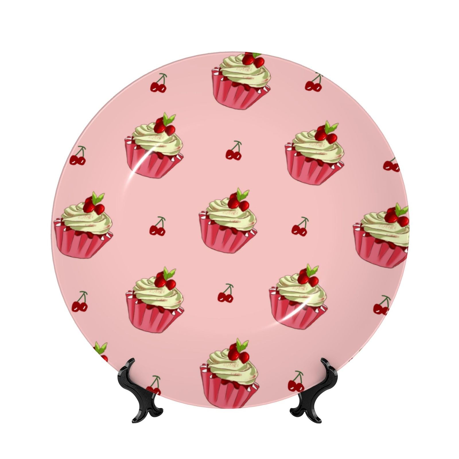 SXZVVBN Cherry Cake Bone China Decorative Plate Art with Stand Removable Adhesive Hanging for Home Office 6in（15cm）