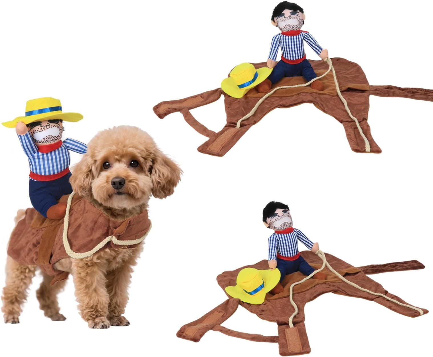 1PC Small Pet Costumes Dog Costumes Christmas Cowboy Dog Clothes, Pet Riding Transfiguration of Cowboy Rider Style for Xmas Decorations Pets Birthdays Festivals (L)