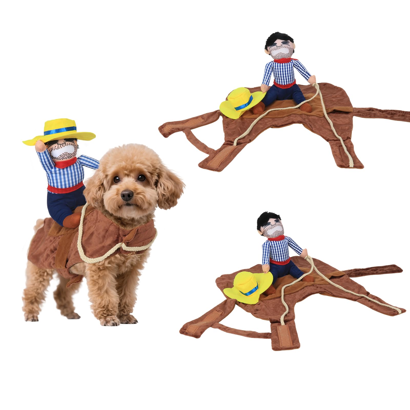 1PC Small Pet Costumes Dog Costumes Christmas Cowboy Dog Clothes, Pet Riding Transfiguration of Cowboy Rider Style for Xmas Decorations Pets Birthdays Festivals (L)