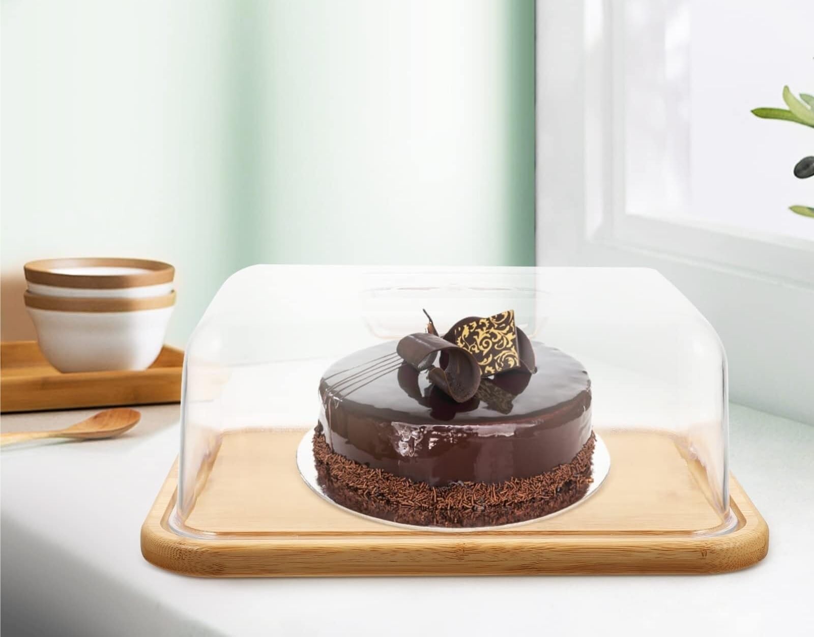 ケーキスタンド、カバーセット Amazon｜ケーキドーム ケーキカバー 木製 蓋付き ケーキスタンド