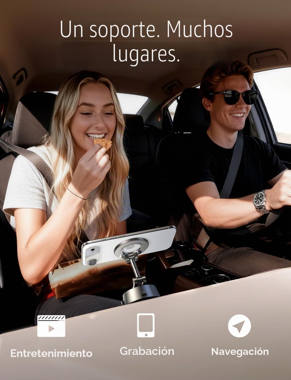 LISEN Soporte de coche Magsafe con ventosa eléctrica - [Adsorción automática] [17 + kg de potencia de succión ultra] 2025 plegable soporte de teléfono móvil al vacío para iPhone 16 Pro Max 15 14 Negro