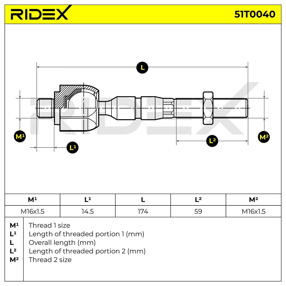 RIDEX 51T0040 Rotule axiale des deux côtés de l'Avant Compatible avec MERCEDES-BENZ Classe ML W163