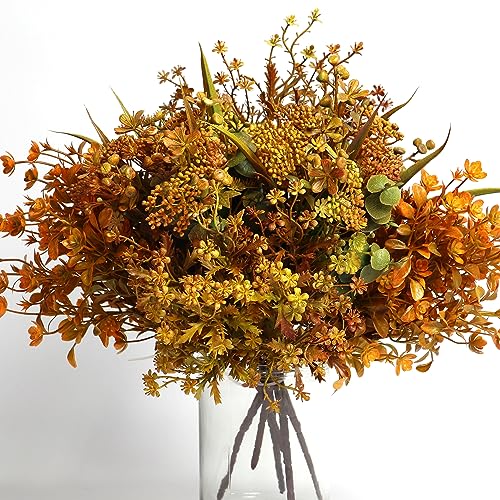 6 Bundles Artificial Fall Flowers, Autumn Decorations Leaves Greenery Shrubs for Thanksgiving Home Kitchen Room Farmhouse Floral Arrangements Indoor Outdoor Wedding Party Fireplace Fall Mixed Color