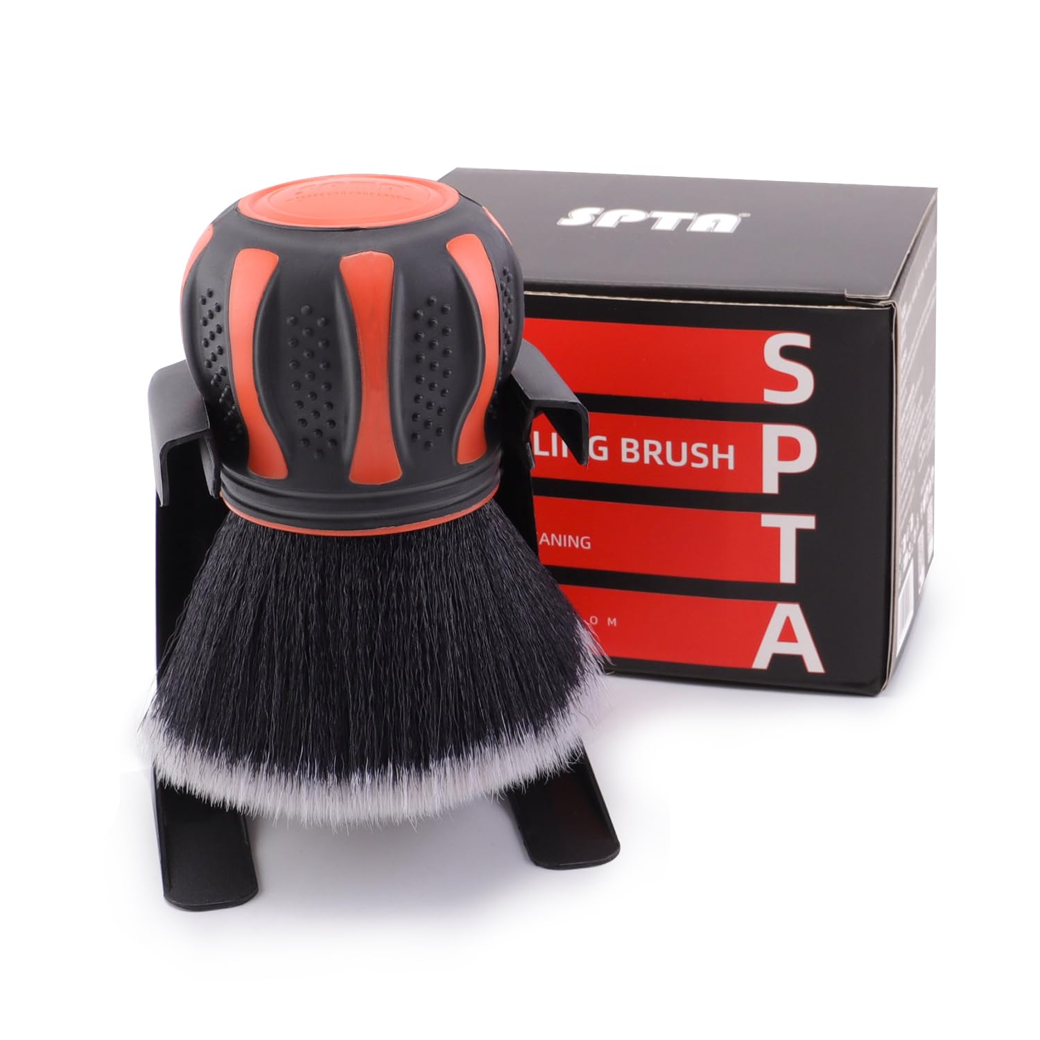 SPTA Ultra Soft Detailing Brush, Car Detail Brush, Orange Handle XL Synthetic Brush - Ultra Soft Bristles, Comes with Storage Rack, Covers Large Area Inside or Outside Vehicles