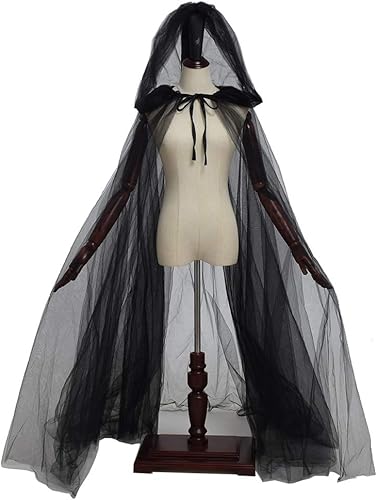 Miniatura 2 de Disfraz de fantasma embrujado con capucha, capa negra para mujer, capa con capucha para novia, 59.06 pulgadas