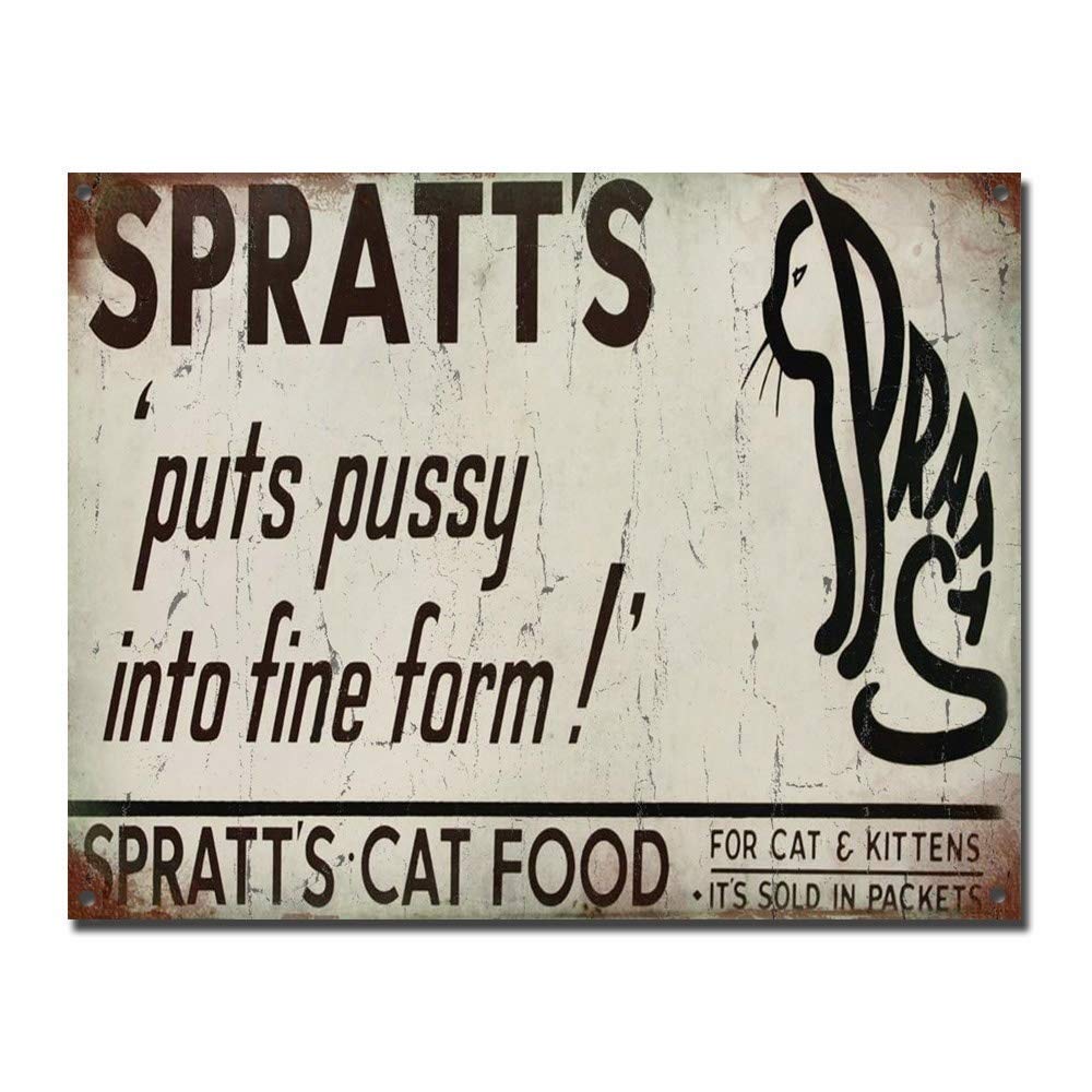 Yelacecca Spratts Cat Food Vintage Reproduction Tin Sign Metal Sign Tin Sign 7.8X11.8 Inch