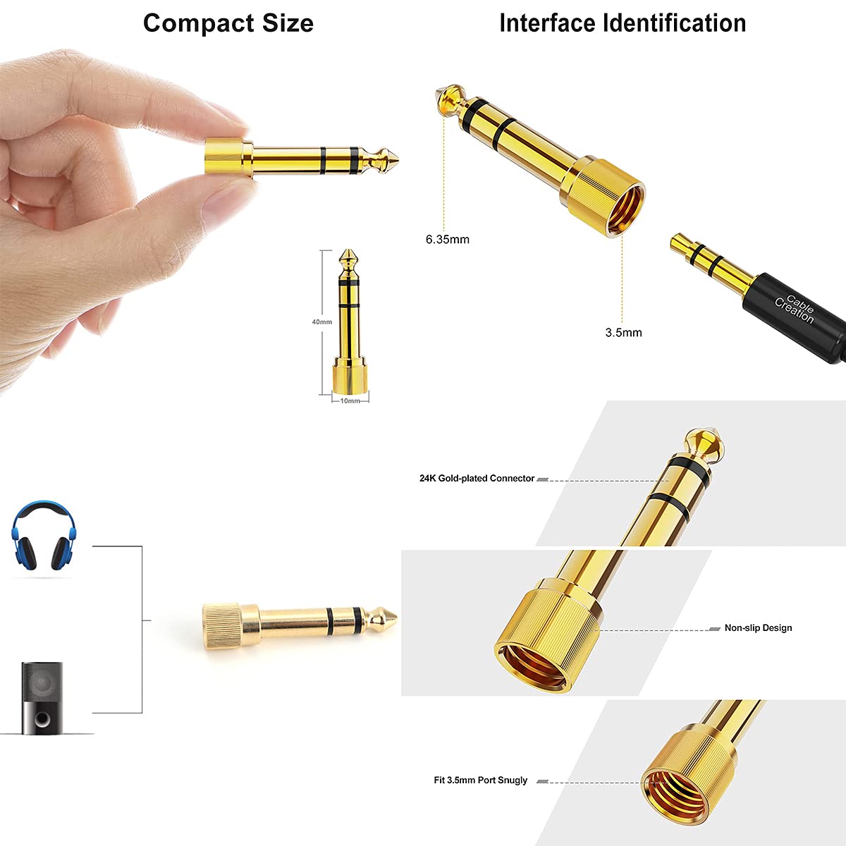 Adaptateur Jack 6,35 Mm Mâle Vers 3,5 Mm Femelle – Connecteur