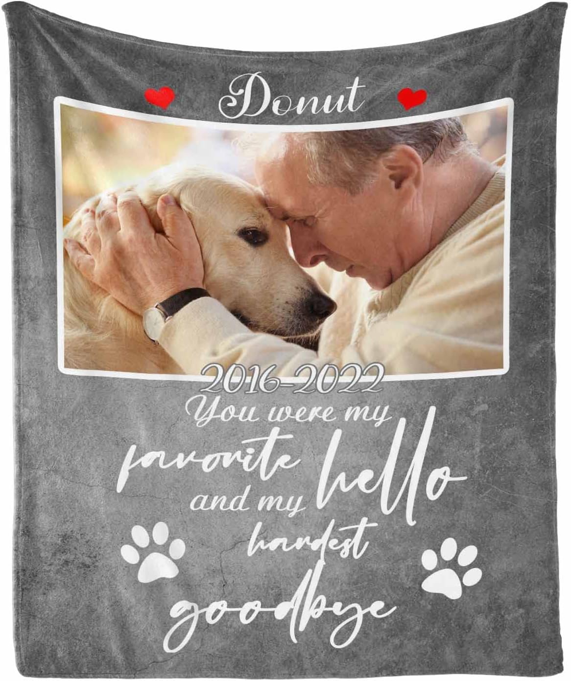 MyPupSocks Personalized Dog Memorial Blanket with Pet Name Photo Date, in Loving Memory of Dog Customized Throw Blanket for Pet Lover Sympathy Gift 40"x50"