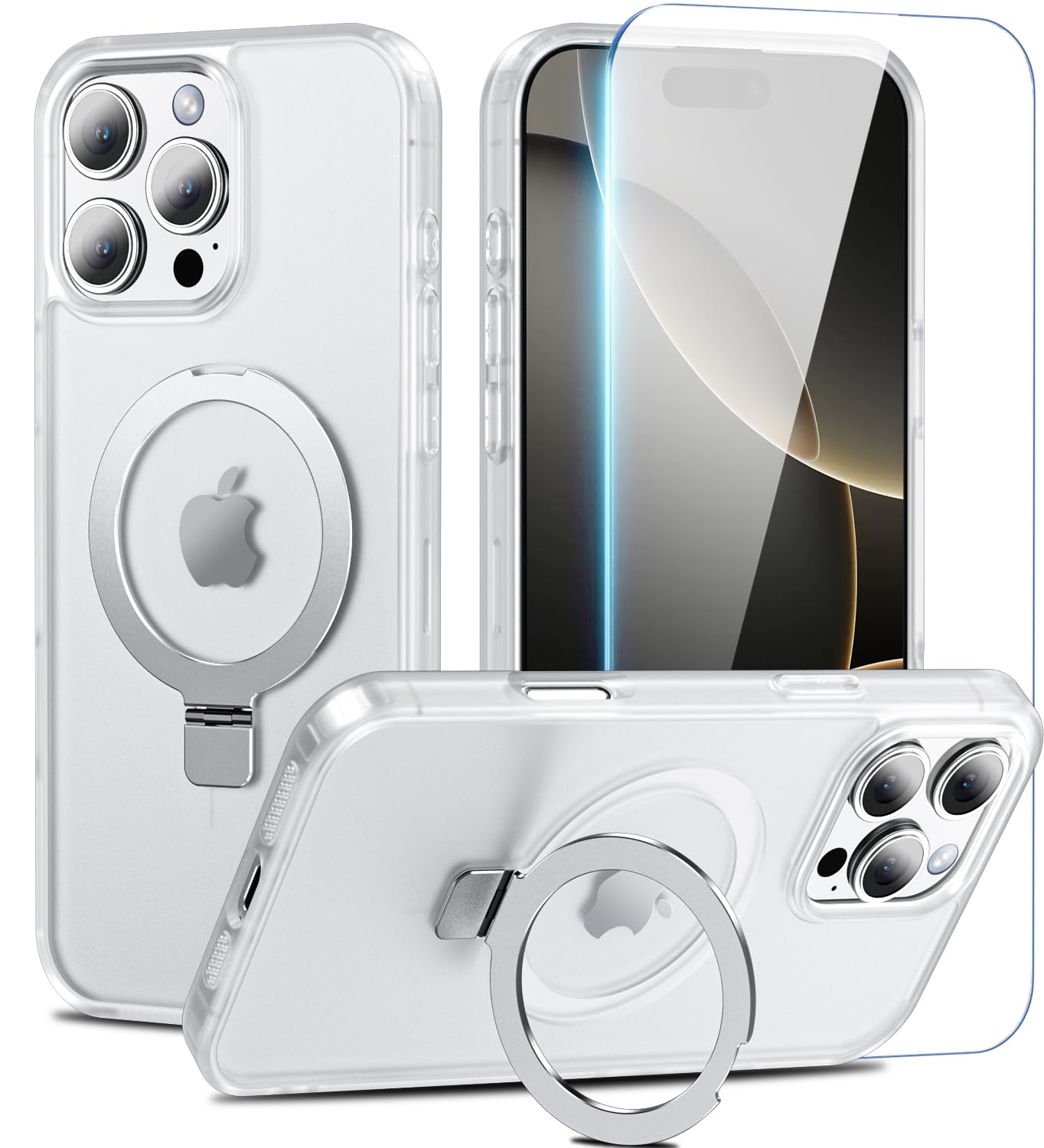 For iPhone 16 Pro Max Case with Magnetic Stand & Screen Protector,[12 FT Military Drop Protection]Compatible with MagSafe ,Shockproof Translucent for