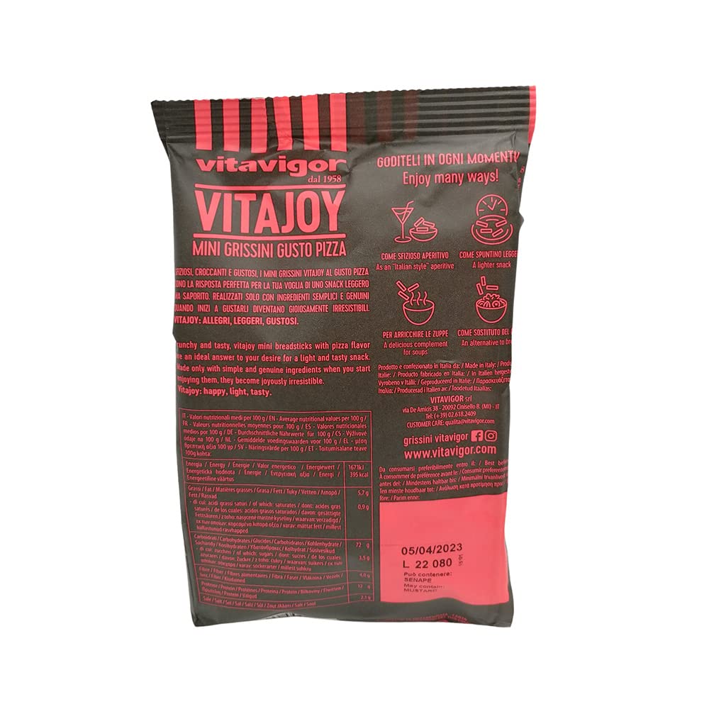 Snacks VitaJoy de Pizza, Mini grissini con tomate y orégano, Bolsa 150 g