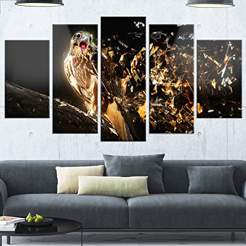 Designart Falcon With Open Beak-Large Animal Glossy Metal Wall Art, 32'' H X 60'' W X 1'' D 5Pd, Brown #TOP29