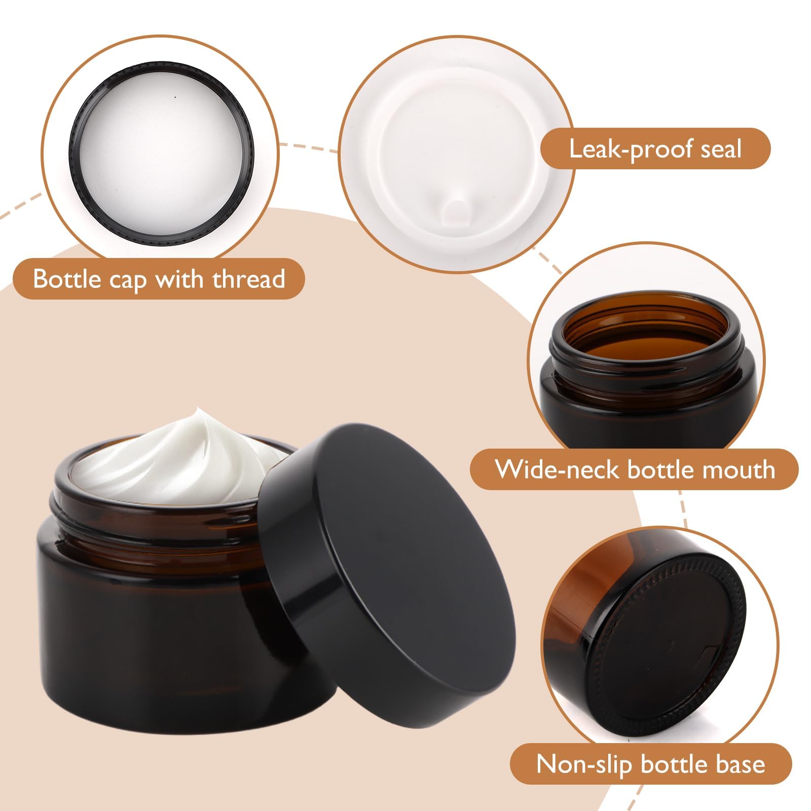 YAYODS 20 Stück Salbentiegel Cremedosen zum Befüllen 50ml - Glastiegel Salbendosen - Braunglas Cremetiegel zum Befüllen - Leere Creme Behälter - Kleine Döschen mit Deckel für Make-up, Cremes, Lotionen