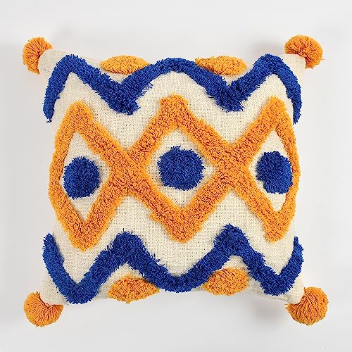Image of TIB Premium Boho Decorative Throw Cushion Covers, 16 x 16 cm, Set of 2, Cotton. (Blue & Golden Cross)-230 TC