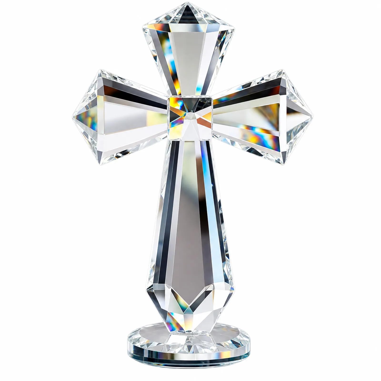 Croix en cristal transparent sculpté | Statuette sacrée symbole de paix 15cm