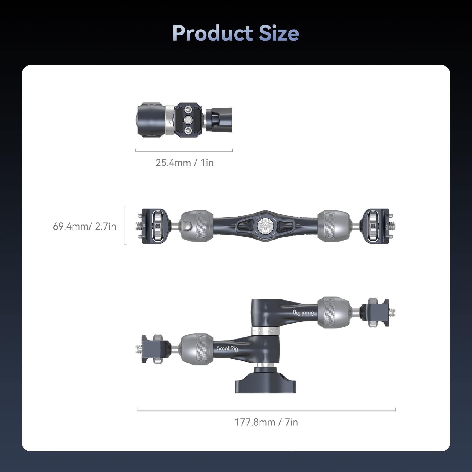SMALLRIG Magic Arm Magiczne ramię 7" z rozetą, ramię przegubowe ze śrubami 1/4"-20 i kołkami zapobiegającymi skręcaniu, maksymalne obciążenie Ramię cierne 3,5kg, do aparatów, monitorów, lamp LED -4194