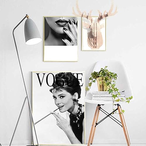 Miniatura 4 de Hooshing Decoración de pared de cabeza de ciervo DIY rompecabezas de madera 3D trofeo amarillo escultura decoración de pared para sala de estar