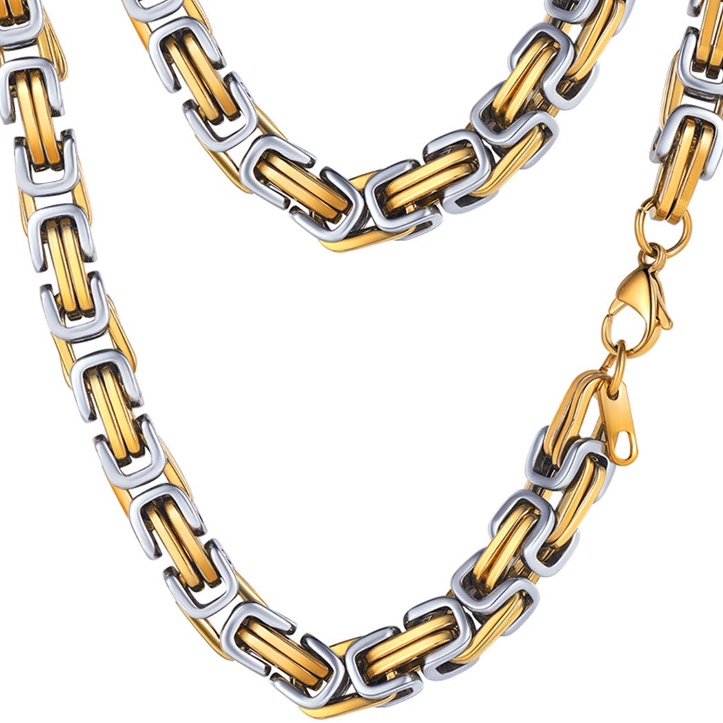 PROSTEEL 4MM/6MM/8MM Stainless Steel Necklace for Men, Stylish and Cool, Byzantine Chain Black Gold Silver Tone, 18-30 Inches, Come with Box